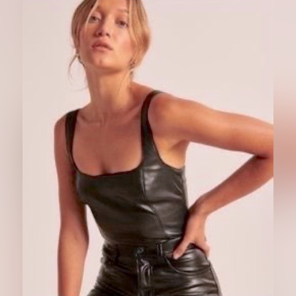 Abercrombie faux leather top size Large. Worn once!